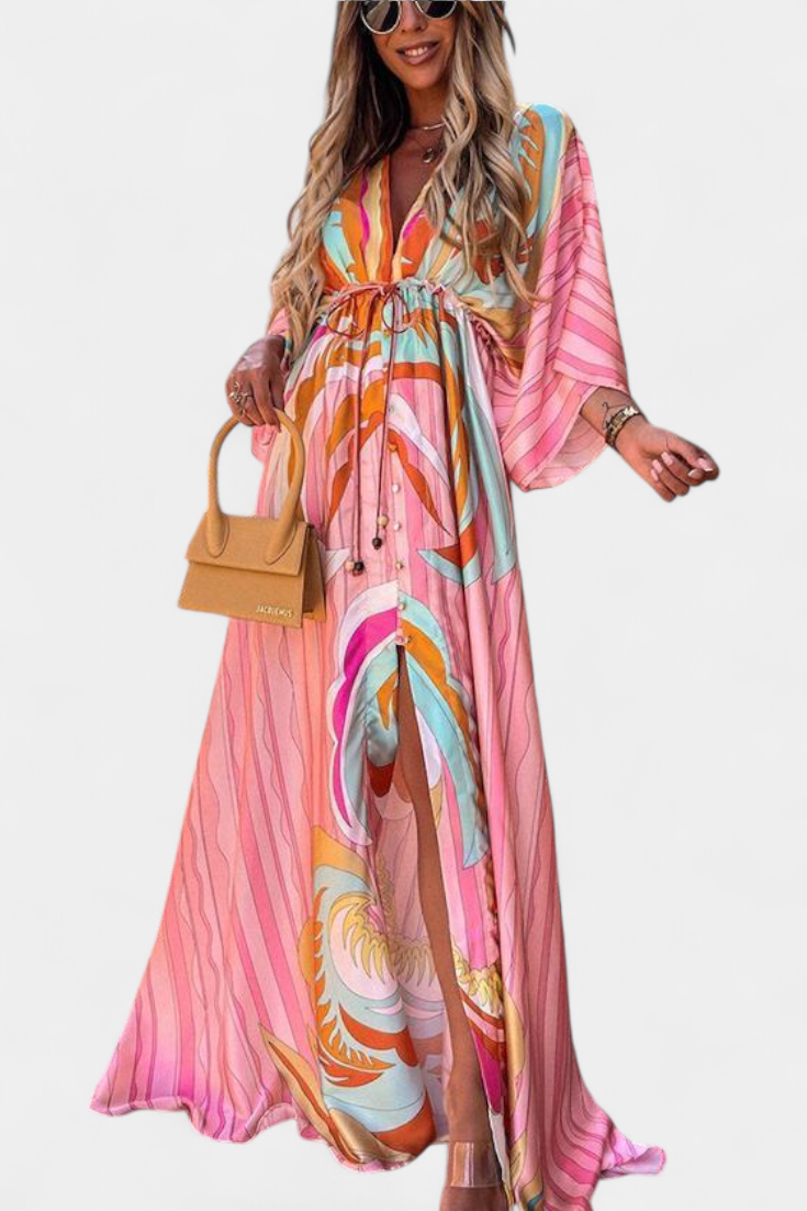 Joelle | Vestido maxi arcoíris con escote en V