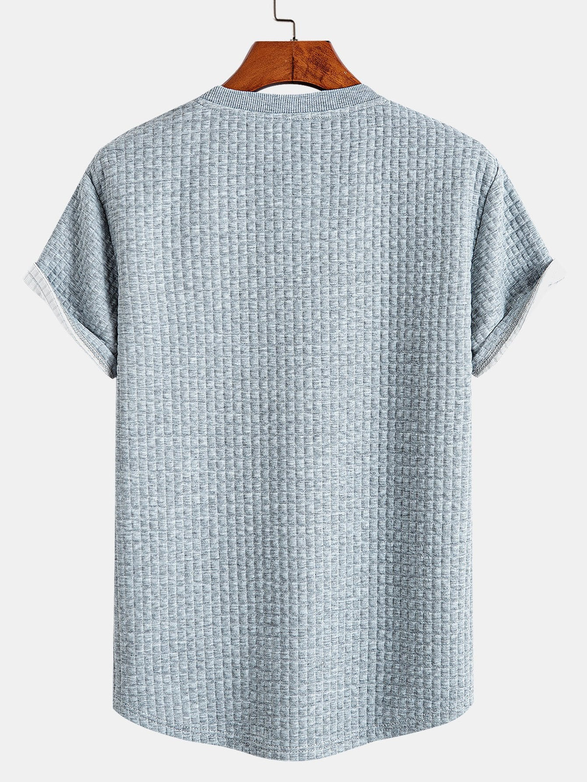 Conjunto de camiseta de manga corta de tejido waffle con dobladillo curvado y pantalones cortos