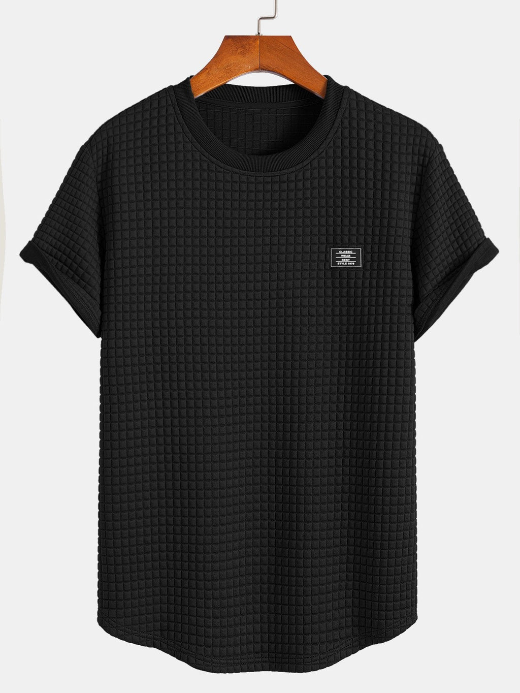 Conjunto de camiseta de manga corta de tejido waffle con dobladillo curvado y pantalones cortos