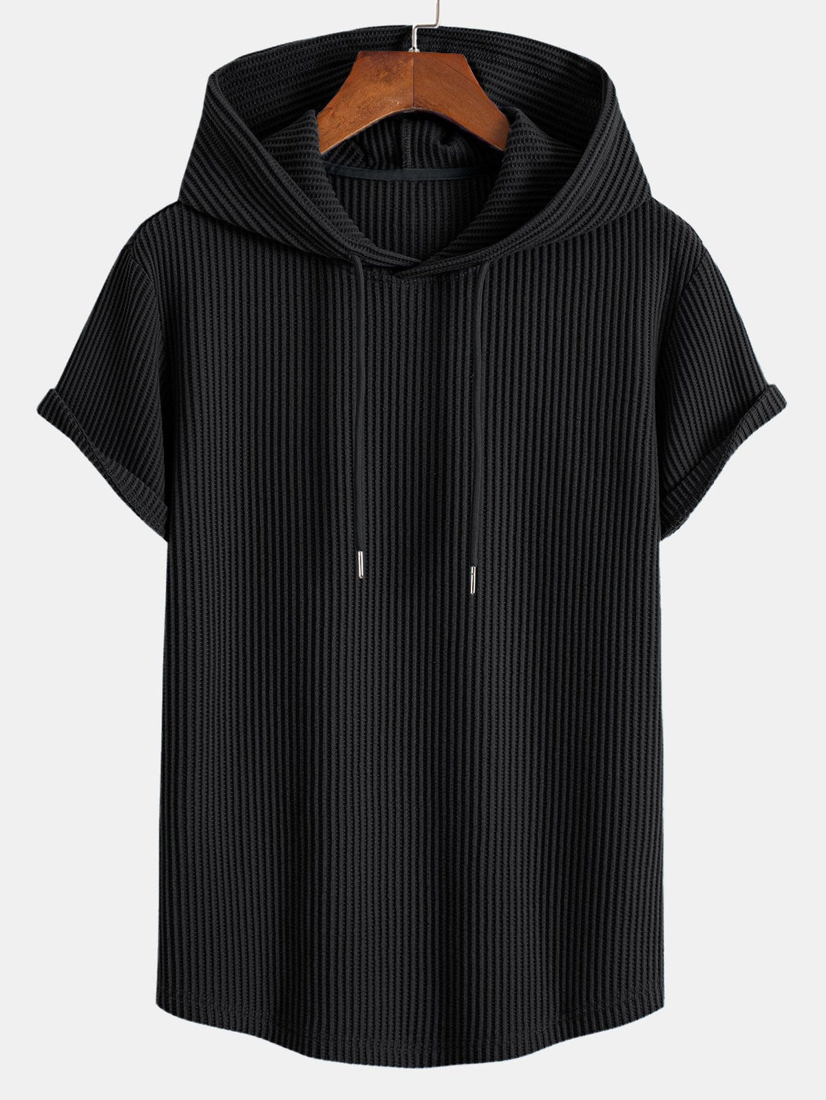 Conjunto de camiseta con capucha de tejido gofrado y bajo curvado, con pantalones cortos a juego y cordón ajustable