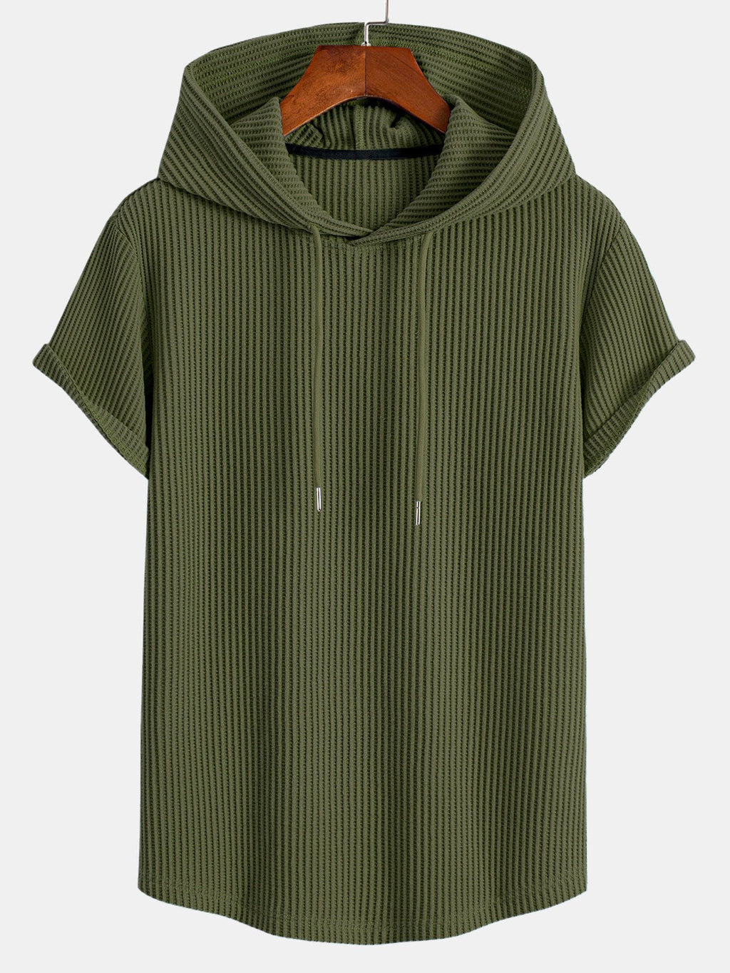 Conjunto de camiseta con capucha de tejido gofrado y bajo curvado, con pantalones cortos a juego y cordón ajustable