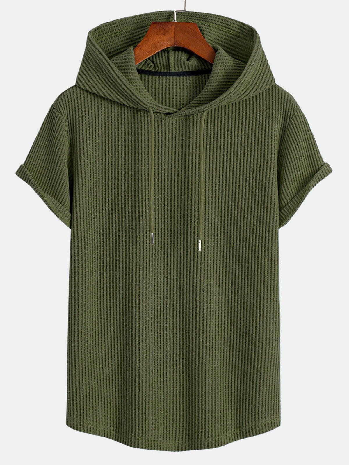 Conjunto de camiseta con capucha de tejido gofrado y bajo curvado, con pantalones cortos a juego y cordón ajustable