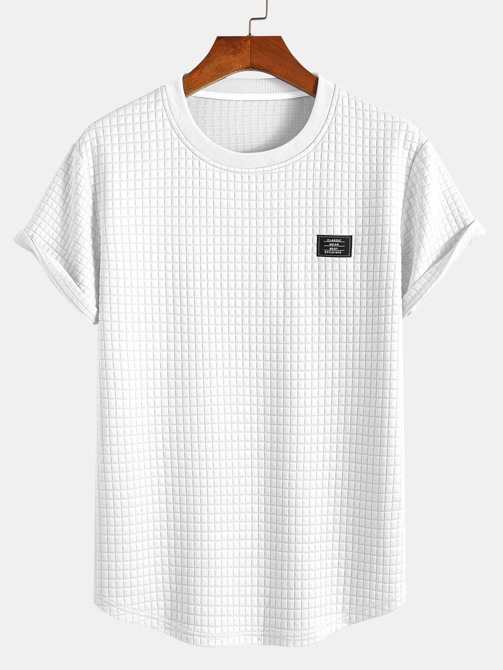 Conjunto de camiseta de manga corta de tejido waffle con dobladillo curvado y pantalones cortos