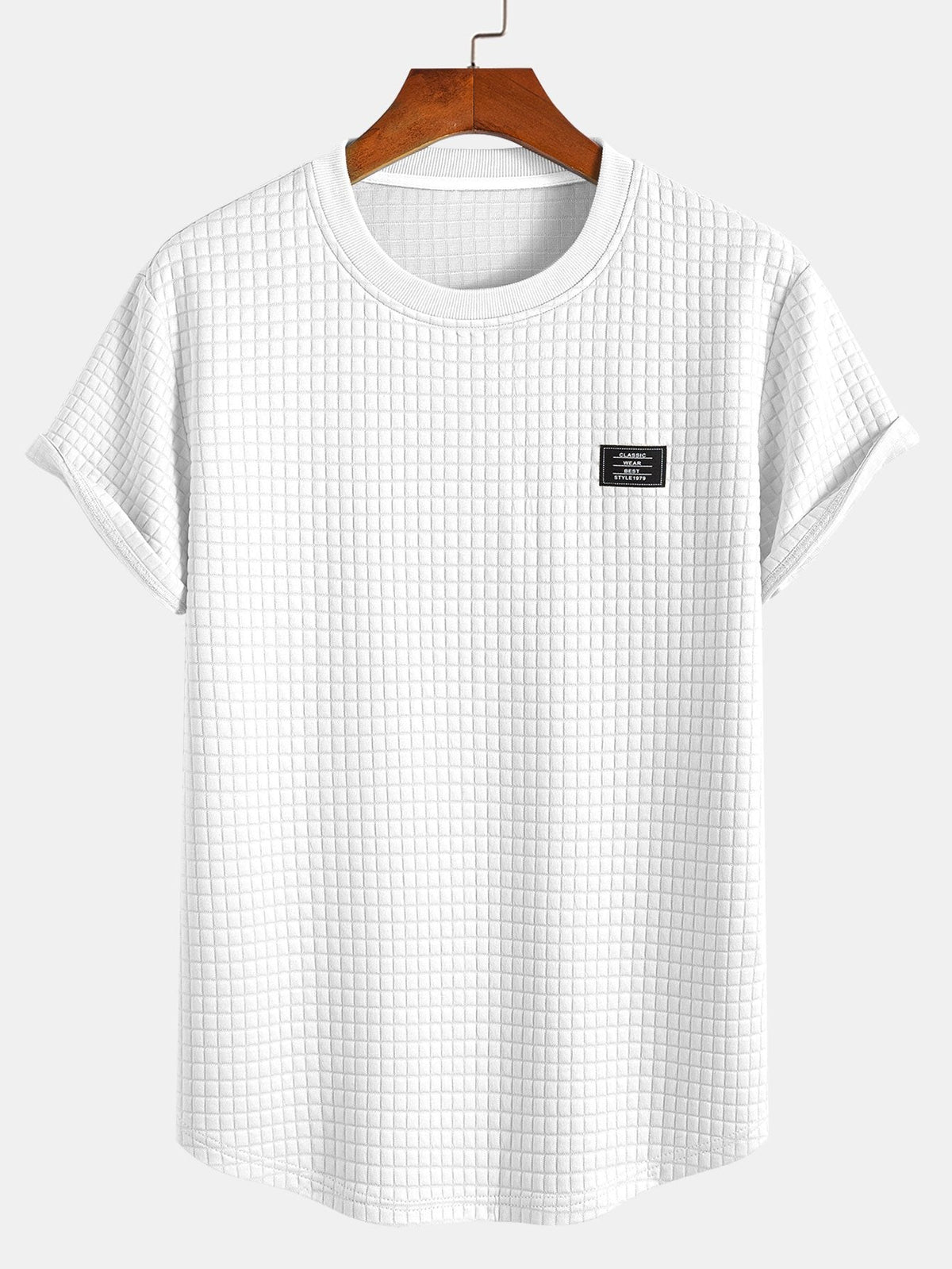 Conjunto de camiseta de manga corta de tejido waffle con dobladillo curvado y pantalones cortos