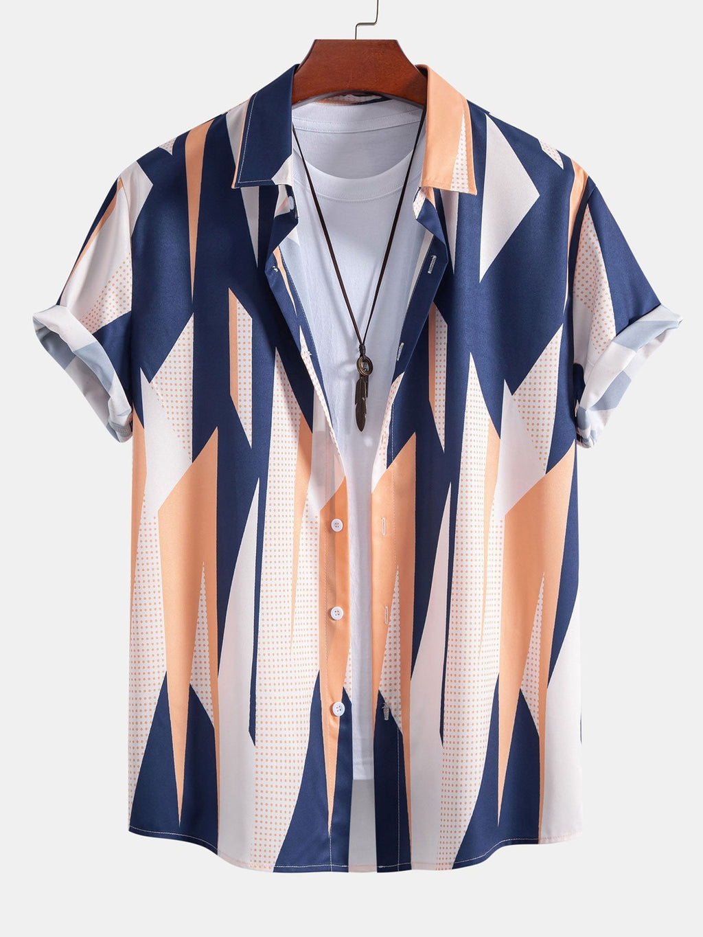 Conjunto de camisa abotonada con estampado geométrico y pantalones cortos de baño