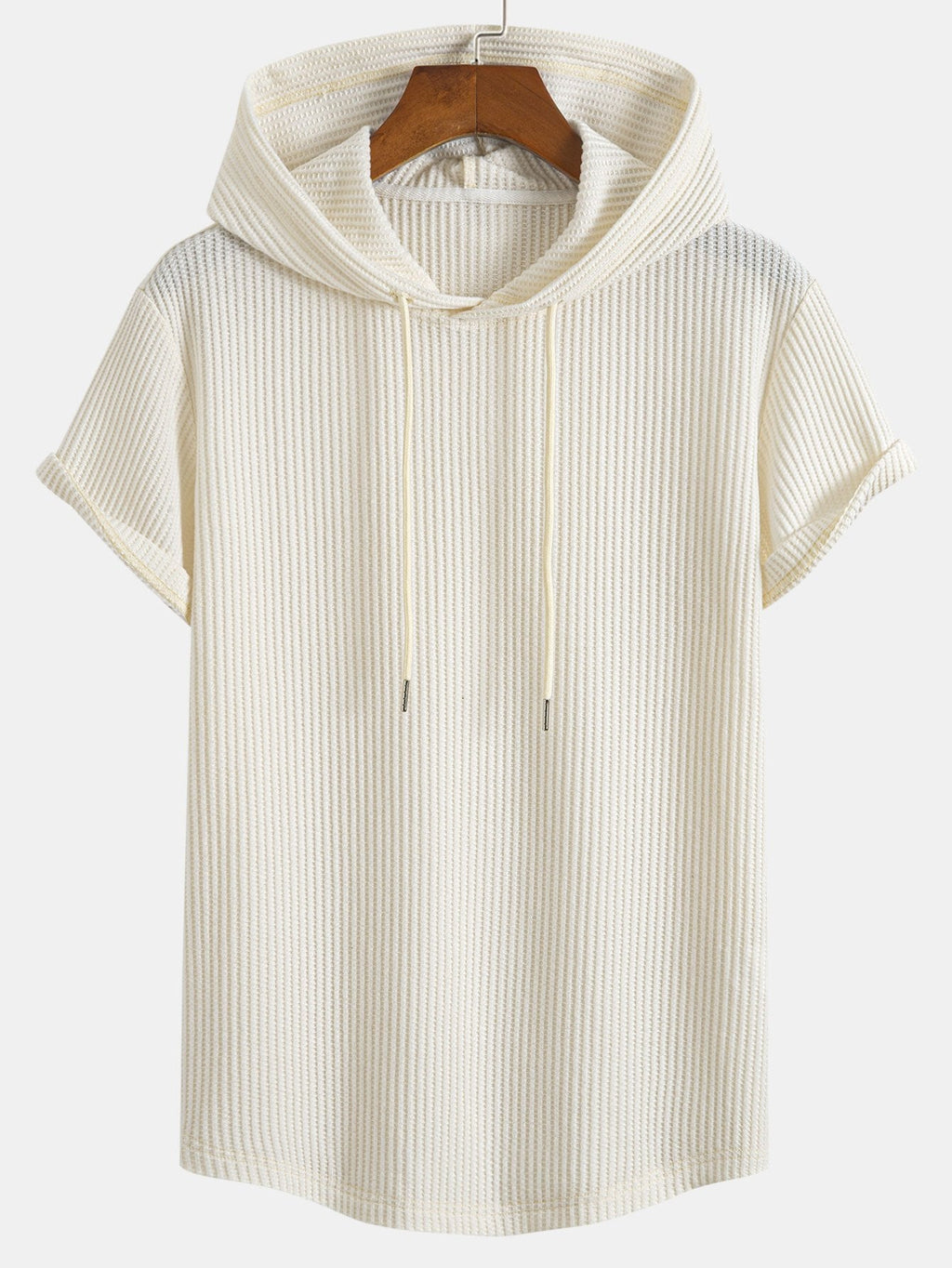 Conjunto de camiseta con capucha de tejido gofrado y bajo curvado, con pantalones cortos a juego y cordón ajustable