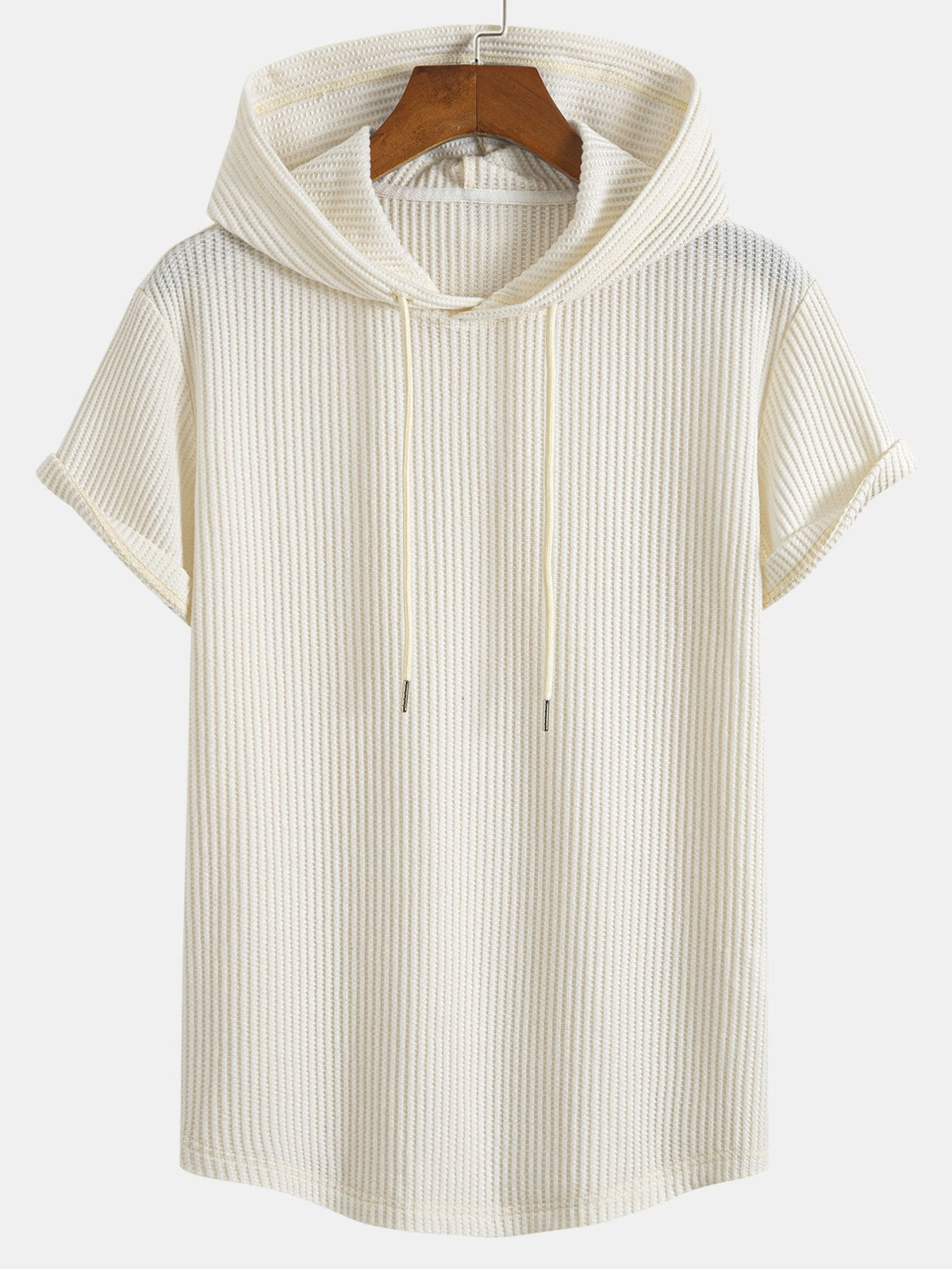 Conjunto de camiseta con capucha de tejido gofrado y bajo curvado, con pantalones cortos a juego y cordón ajustable