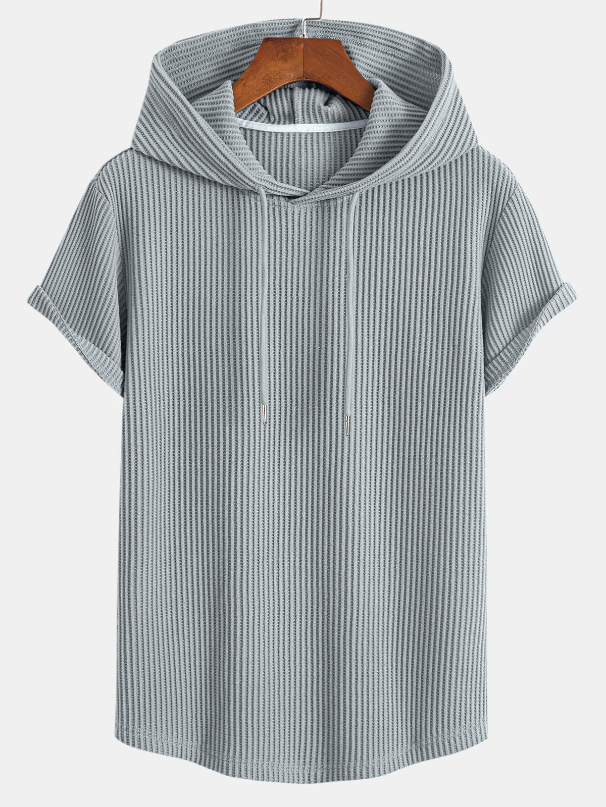 Conjunto de camiseta con capucha de tejido gofrado y bajo curvado, con pantalones cortos a juego y cordón ajustable