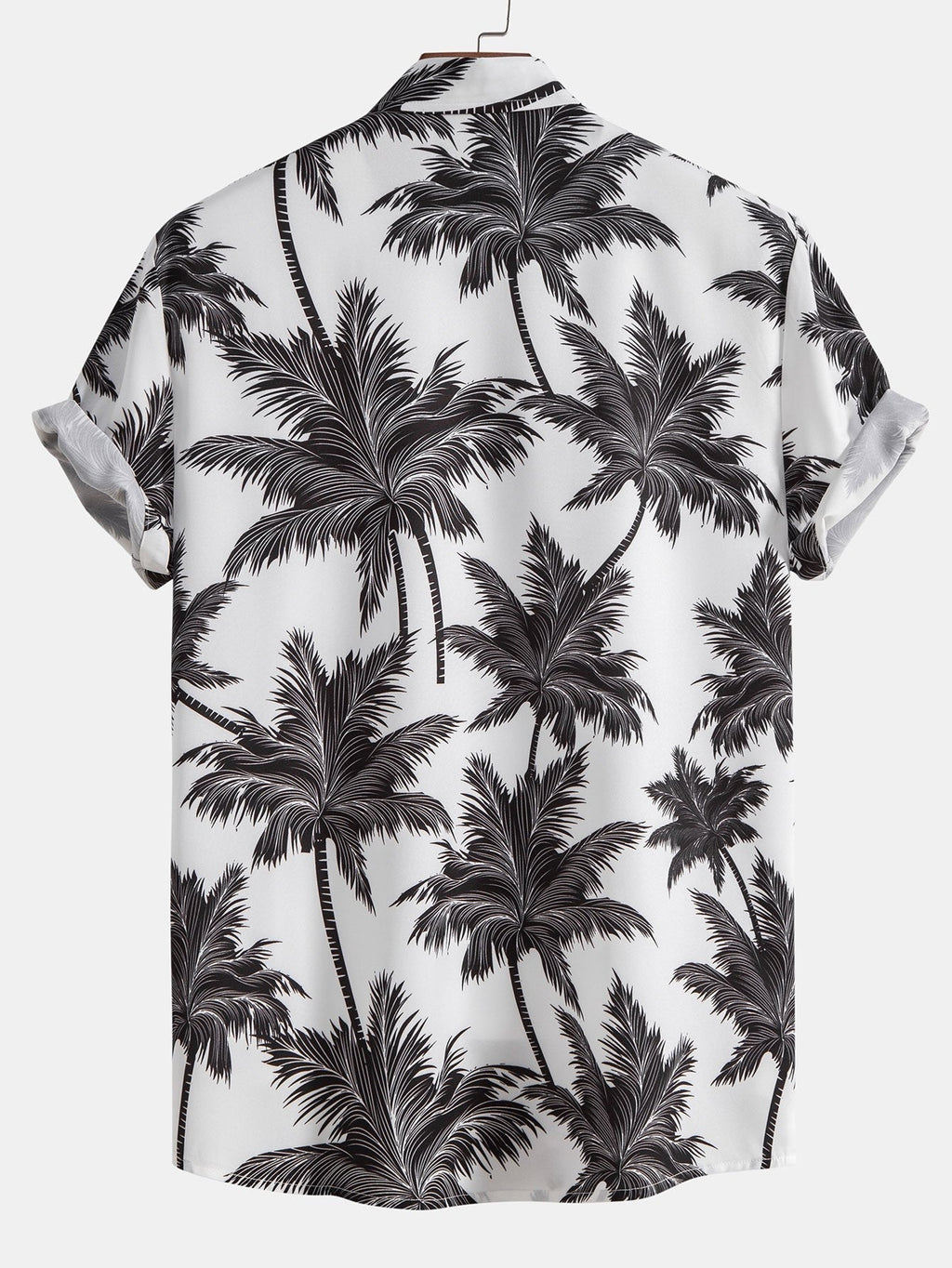 Conjunto de camisa abotonada con estampado de palmeras y pantalón corto de baño