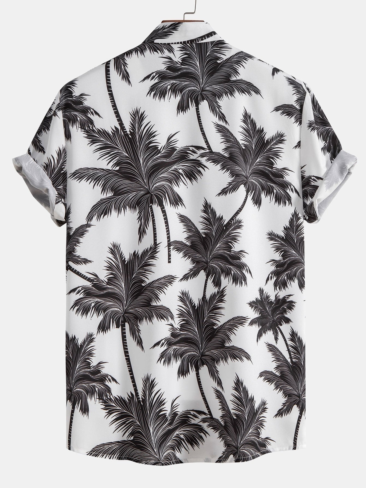 Conjunto de camisa abotonada con estampado de palmeras y pantalón corto de baño