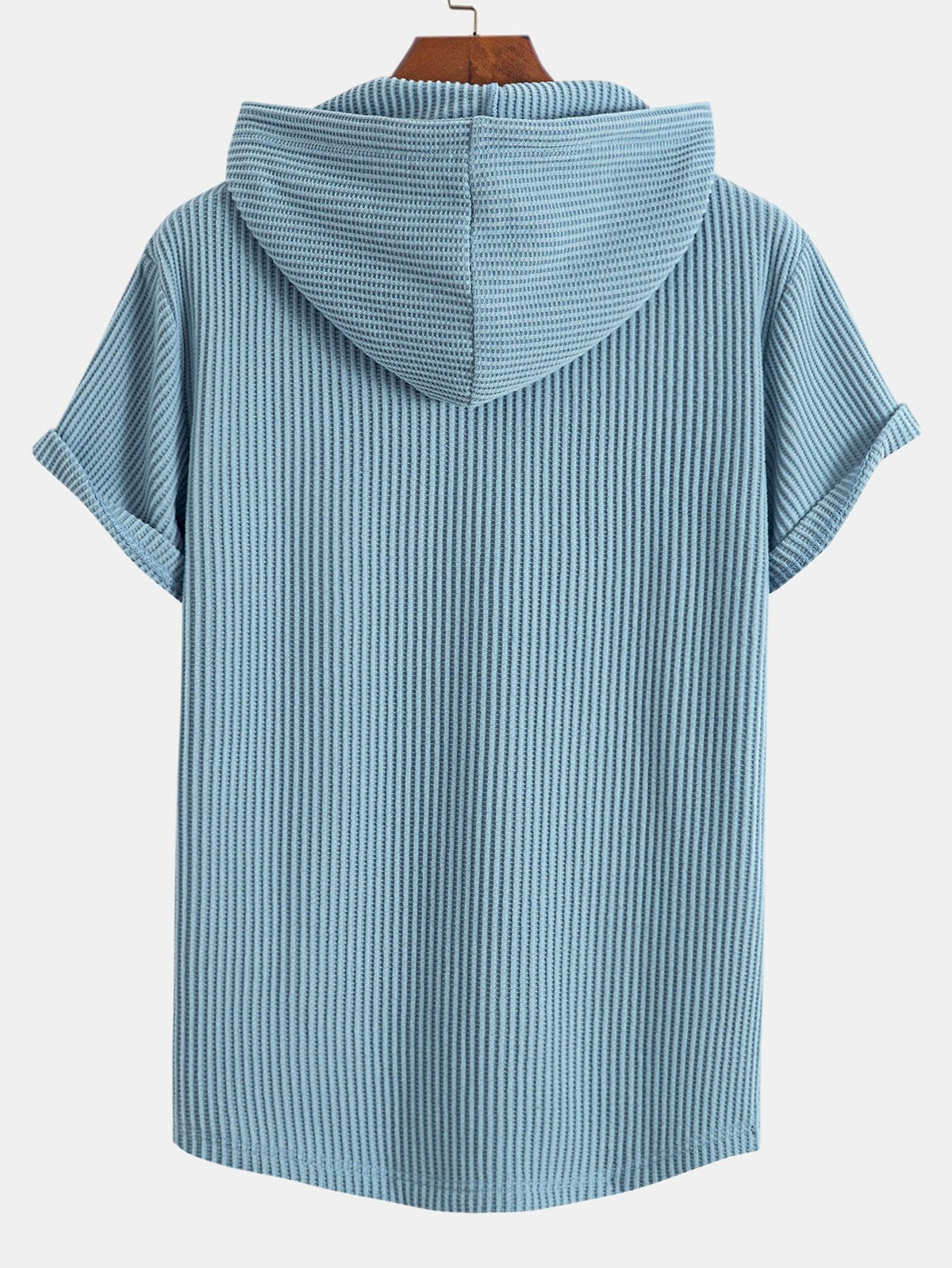 Conjunto de camiseta con capucha de tejido gofrado y bajo curvado, con pantalones cortos a juego y cordón ajustable