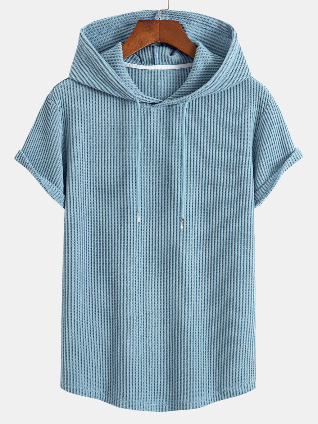 Conjunto de camiseta con capucha de tejido gofrado y bajo curvado, con pantalones cortos a juego y cordón ajustable