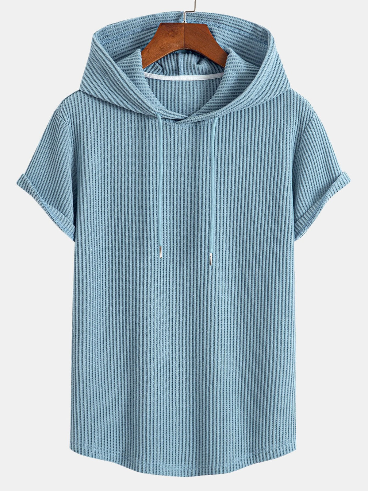Conjunto de camiseta con capucha de tejido gofrado y bajo curvado, con pantalones cortos a juego y cordón ajustable