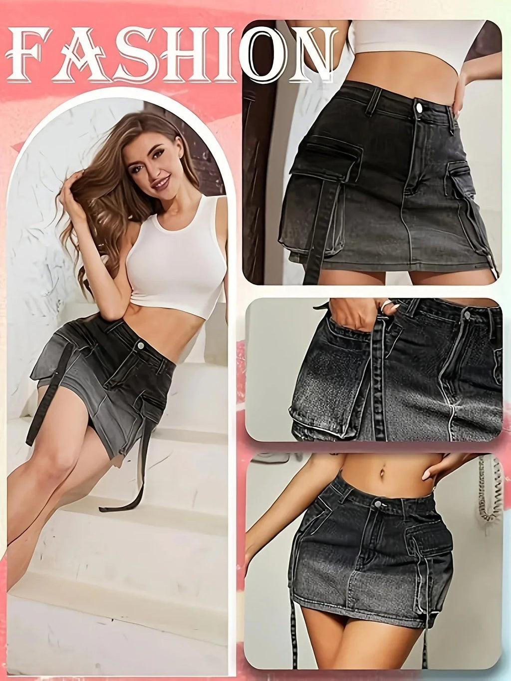 Falda cargo vaquera mini bohemia negra