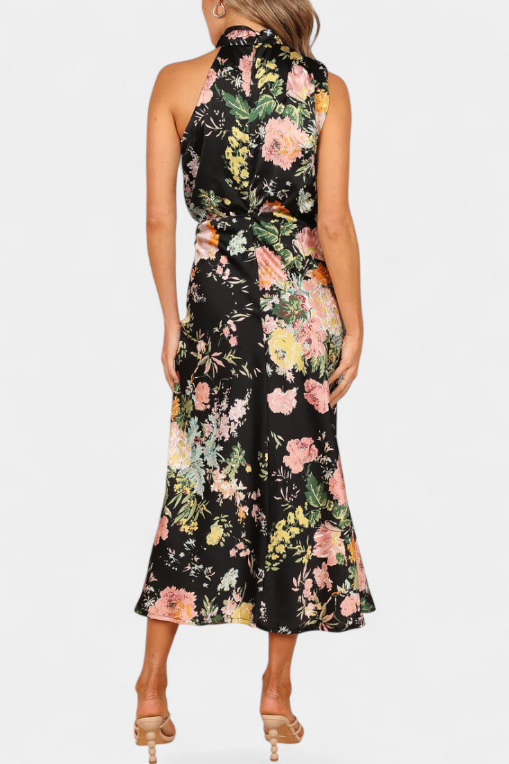 Lisa | Elegante vestido largo de cuello halter con estampado floral