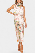 Lisa | Elegante vestido largo de cuello halter con estampado floral