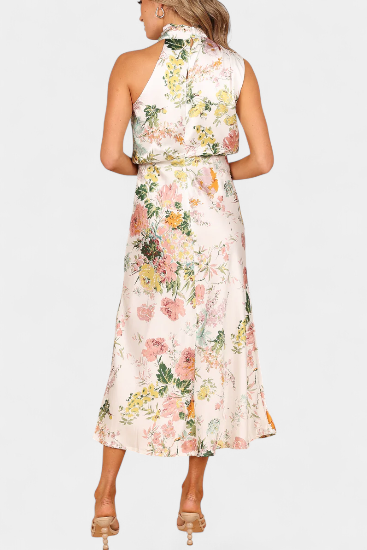 Lisa | Elegante vestido largo de cuello halter con estampado floral