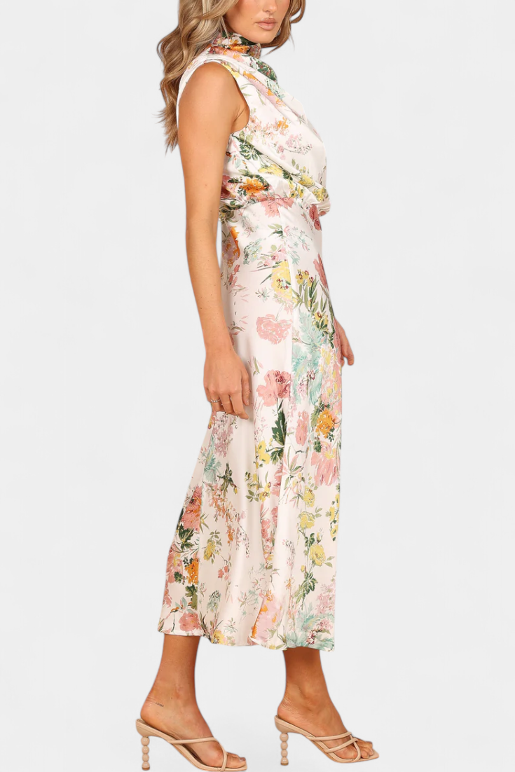 Lisa | Elegante vestido largo de cuello halter con estampado floral