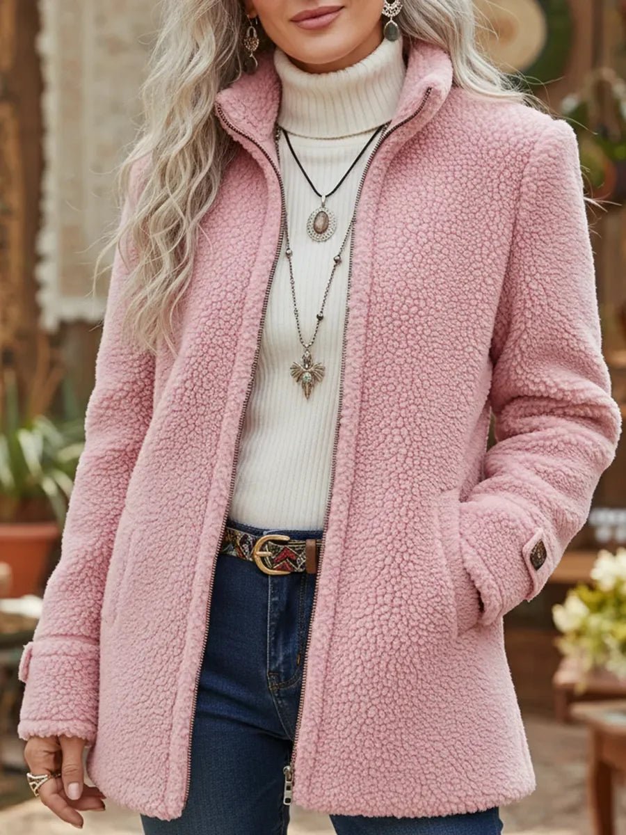 Patricia | Abrigo de peluche con cremallera y cuello alto, estilo coreano