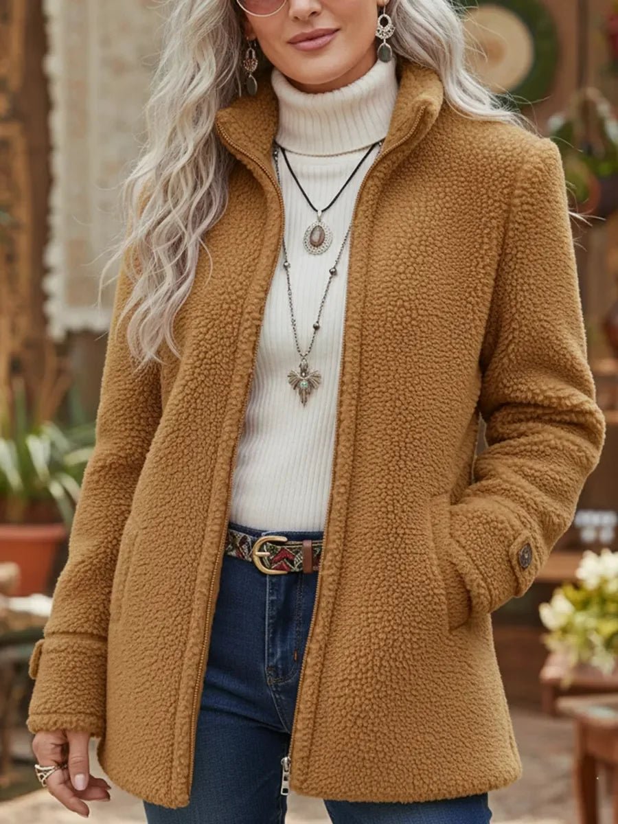 Patricia | Abrigo de peluche con cremallera y cuello alto, estilo coreano