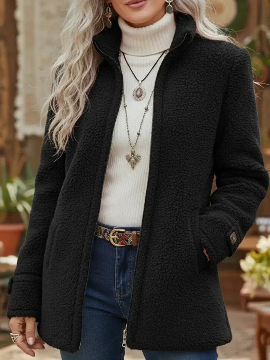 Patricia | Abrigo de peluche con cremallera y cuello alto, estilo coreano